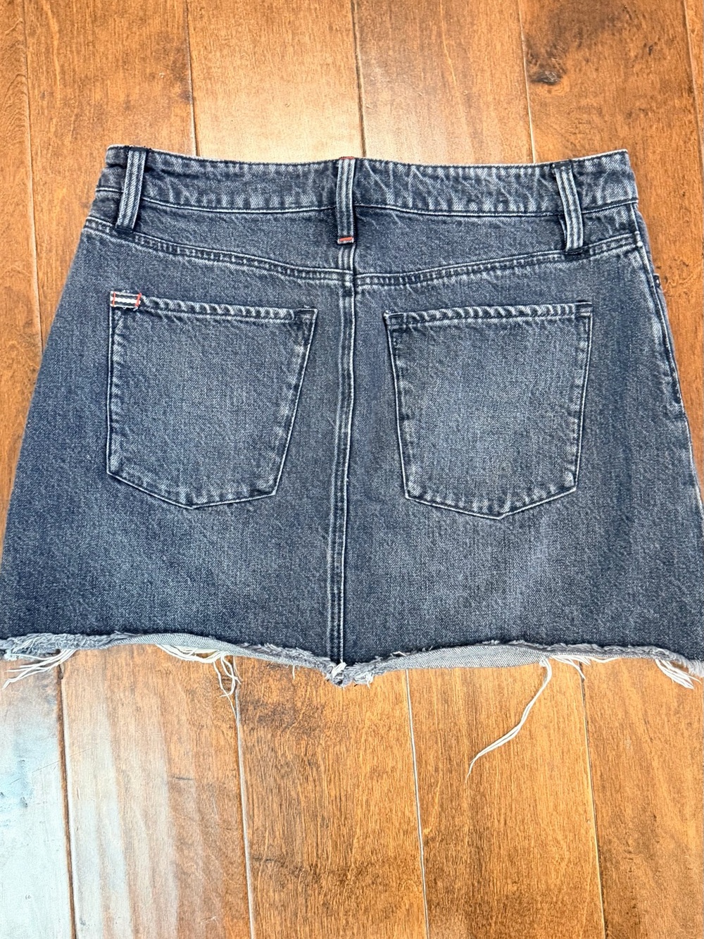 Alice + Olivia Washed Black Distressed Denim Mini Skirt - Picture 2 of 7